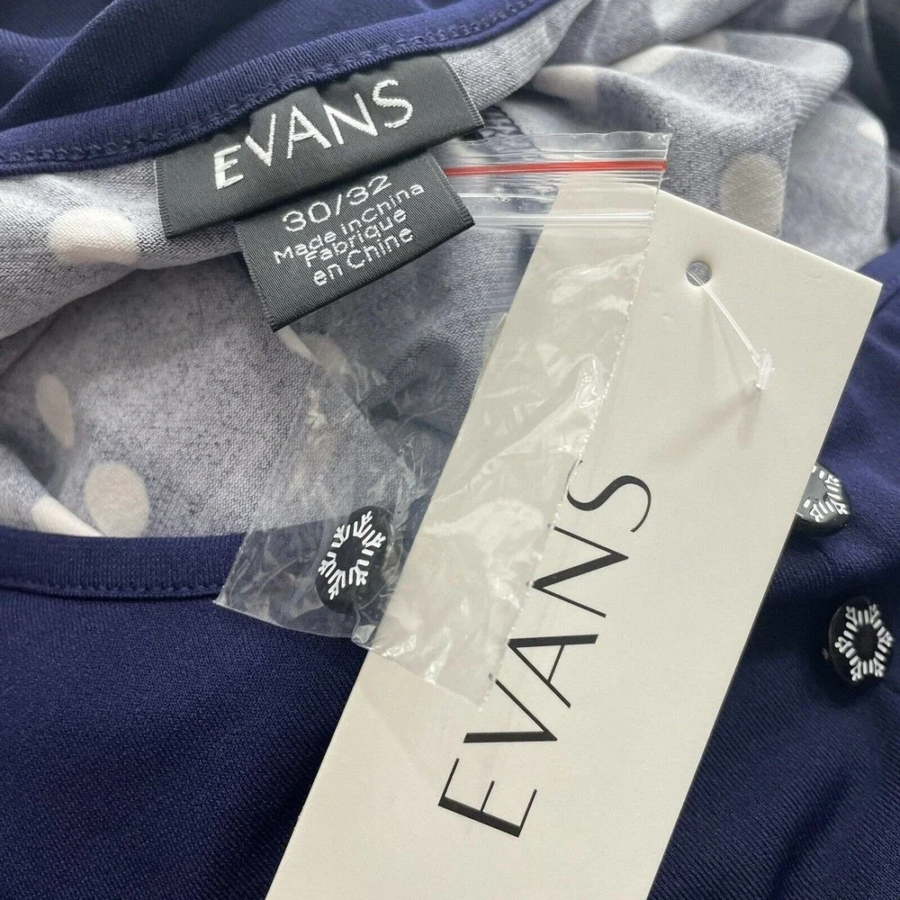 NWT Womens Plus Size‎ 30/32 Evans 4X Blue Isabelle Layered Tunic Top Blouse